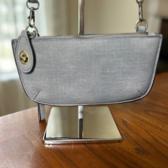Joy Susan Mini Crossbody Wristlet Clutch Gray Faux Linen Bag - Picture 2 of 5